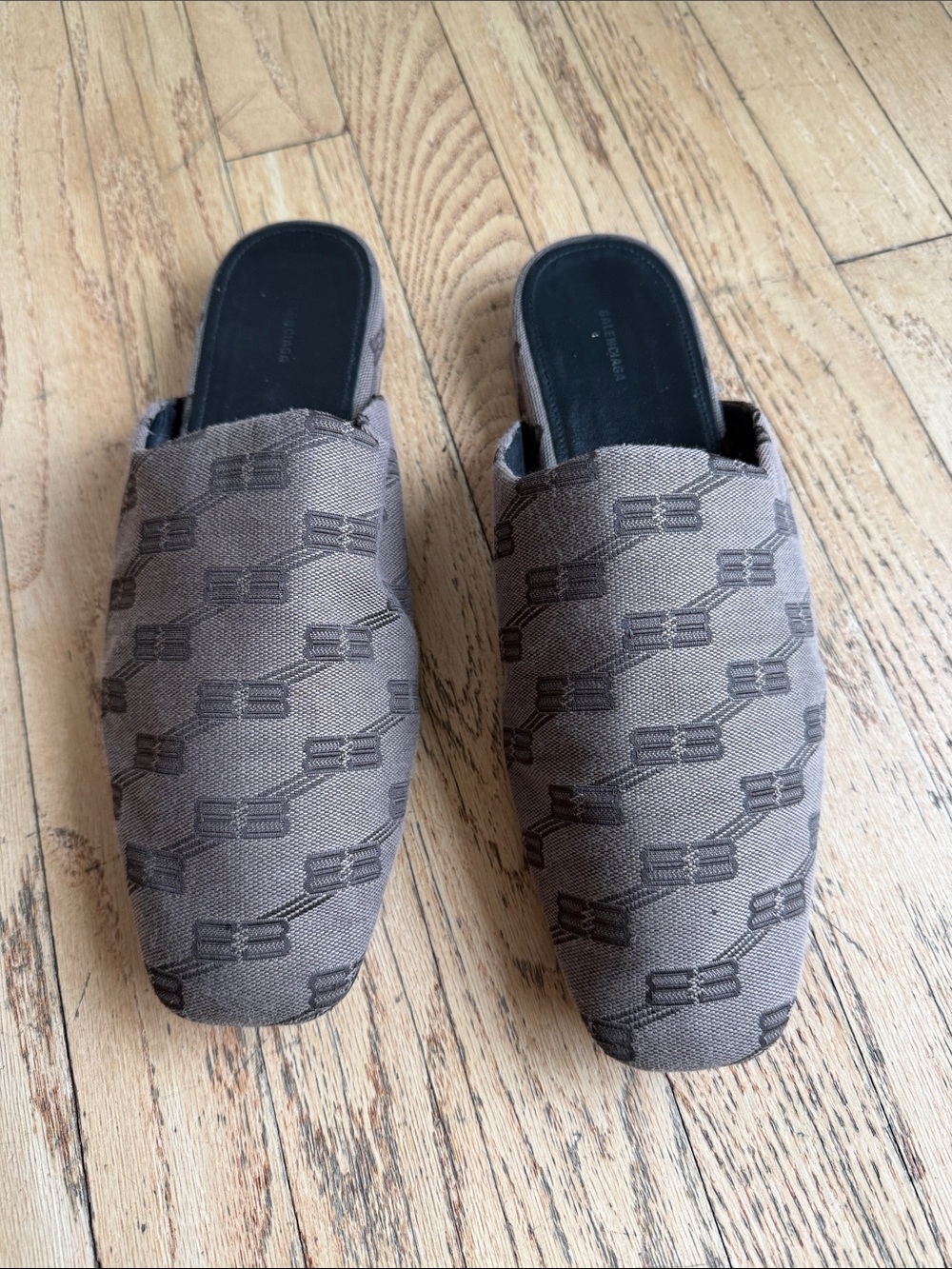 Balenciaga Brown Patterned Slip-On Mules